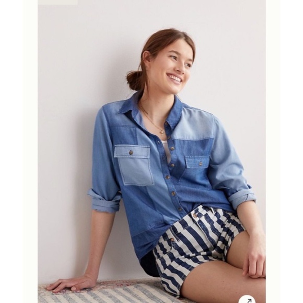 Anthropologie Chambray Patchwork Button-Down